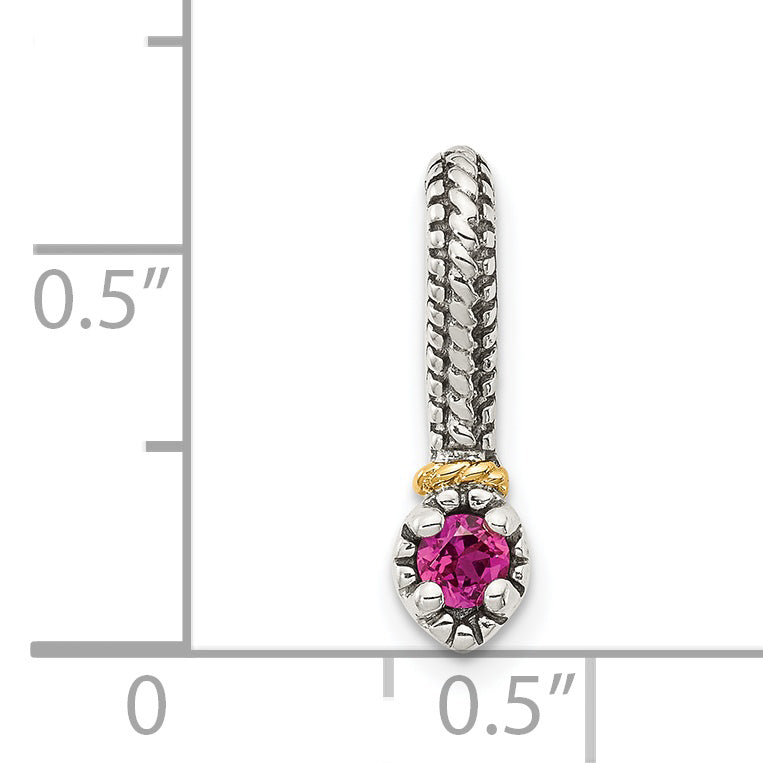 14K/Silver Two Tone Shey Couture Sterling Silver Antiqued With 14K Accent Polished Created Ruby Chain Slide Pendant