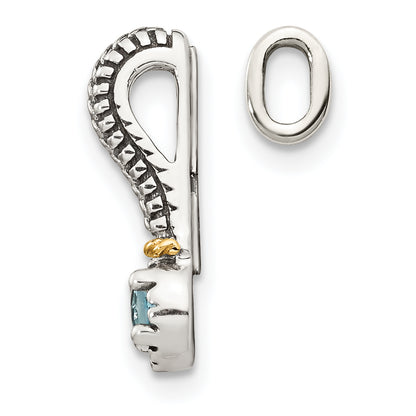 14K/Silver Two Tone Shey Couture Sterling Silver Antiqued With 14K Accent Polished Blue Topaz Chain Slide Pendant