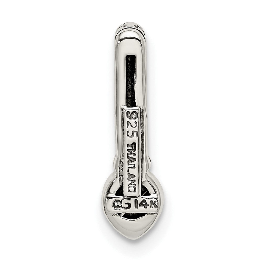 14K/Silver Two Tone Shey Couture Sterling Silver Antiqued With 14K Accent Polished Created Emerald Chain Slide Pendant