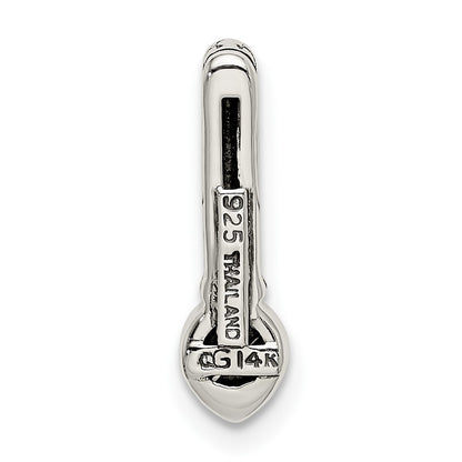 14K/Silver Two Tone Shey Couture Sterling Silver Antiqued With 14K Accent Polished Created Emerald Chain Slide Pendant