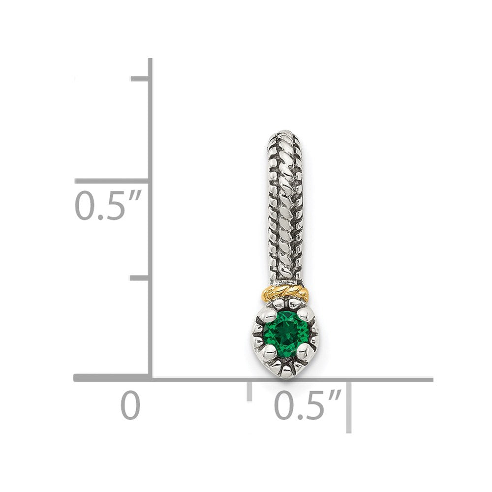 14K/Silver Two Tone Shey Couture Sterling Silver Antiqued With 14K Accent Polished Created Emerald Chain Slide Pendant