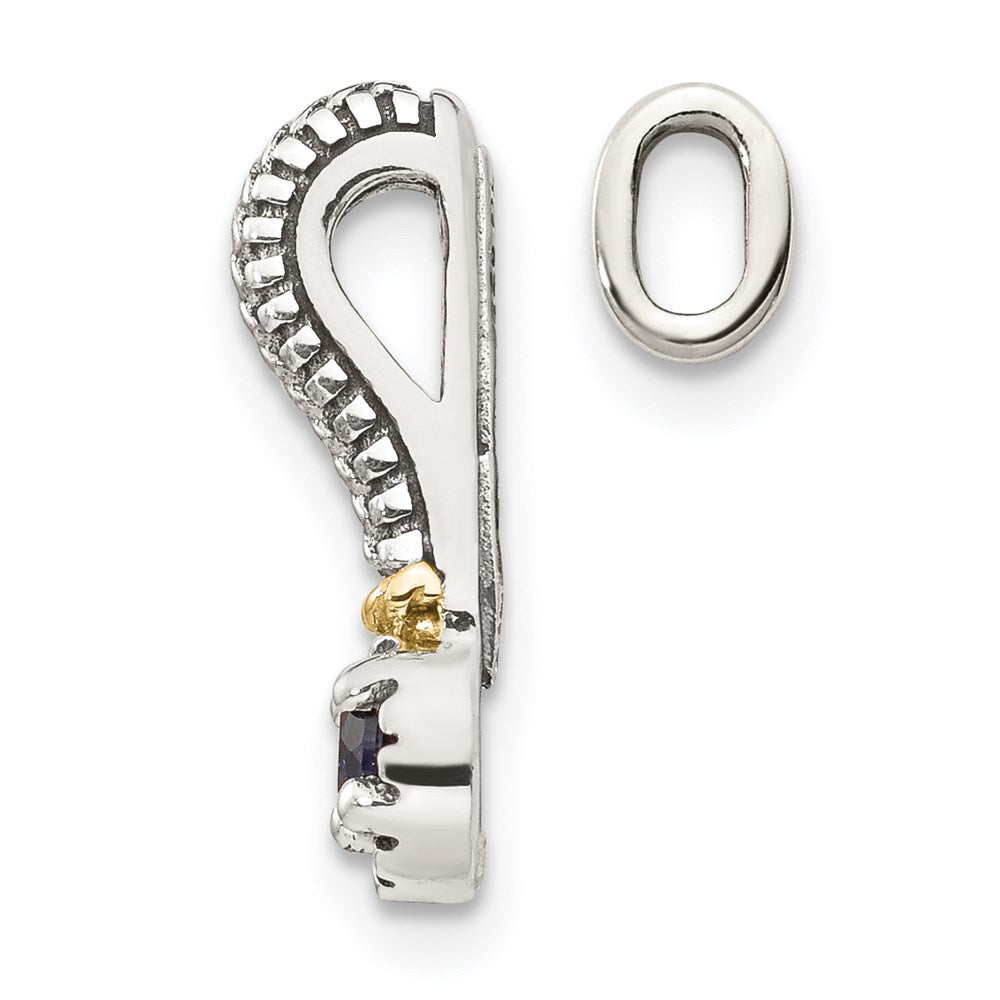 14K/Silver Two Tone Shey Couture Sterling Silver Antiqued With 14K Accent Polished Created Sapphire Chain Slide Pendant
