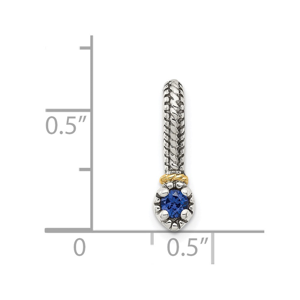 14K/Silver Two Tone Shey Couture Sterling Silver Antiqued With 14K Accent Polished Created Sapphire Chain Slide Pendant