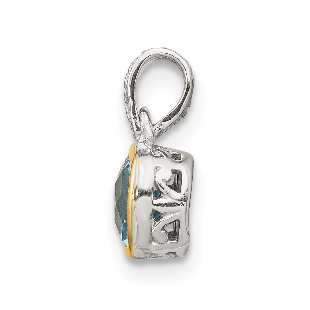 14K/Silver Two Tone Shey Couture Sterling Silver Rhod Plated With 14K Accent Polished Cushion Cut Light Swiss Blue Topaz Pendant