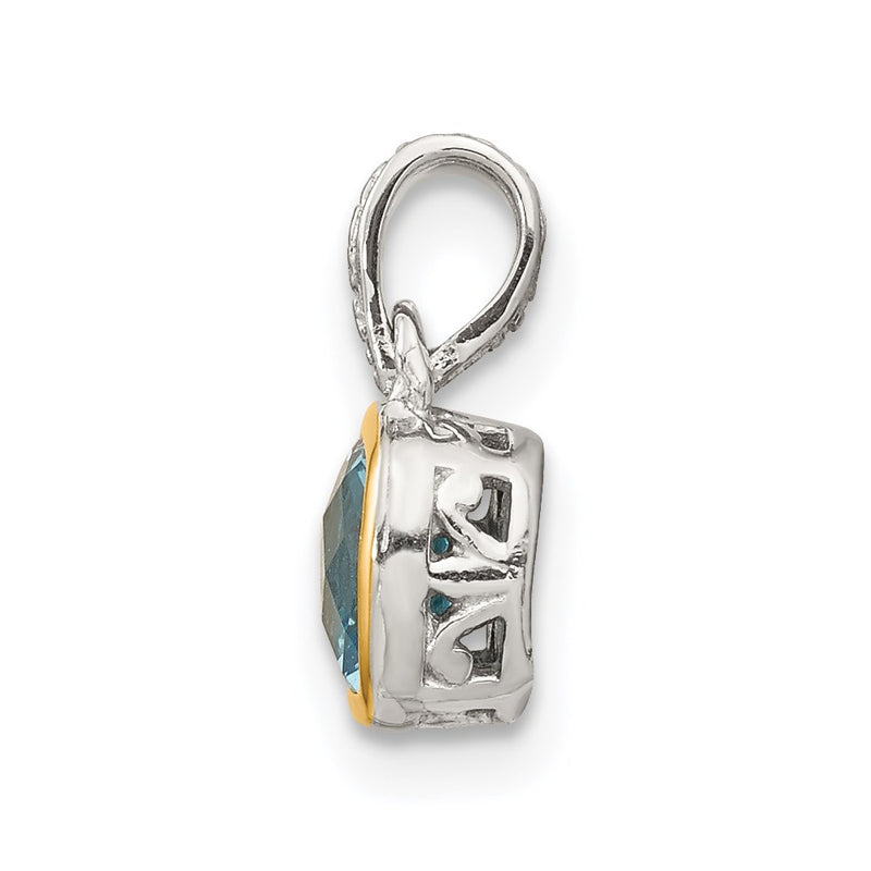 14K/Silver Two Tone Shey Couture Sterling Silver Rhod Plated With 14K Accent Polished Cushion Cut Light Swiss Blue Topaz Pendant