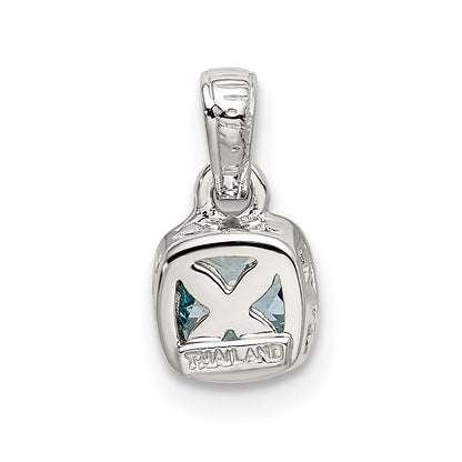14K/Silver Two Tone Shey Couture Sterling Silver Rhod Plated With 14K Accent Polished Cushion Cut Light Swiss Blue Topaz Pendant