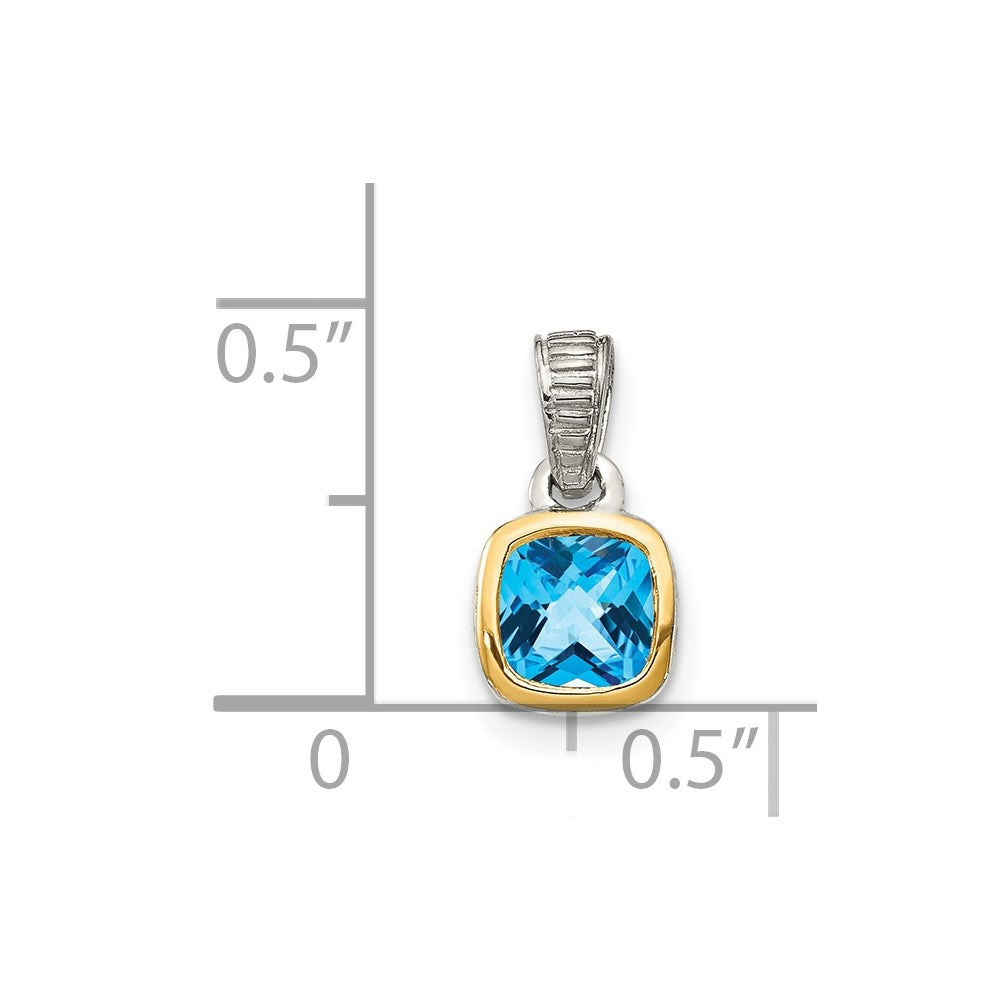 14K/Silver Two Tone Shey Couture Sterling Silver Rhod Plated With 14K Accent Polished Cushion Cut Light Swiss Blue Topaz Pendant
