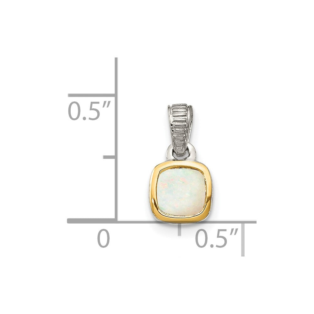 14K/Silver Two Tone Shey Couture Sterling Silver Rhodium Plated With 14K Accent Polished Cushion Cut Milky Opal Pendant