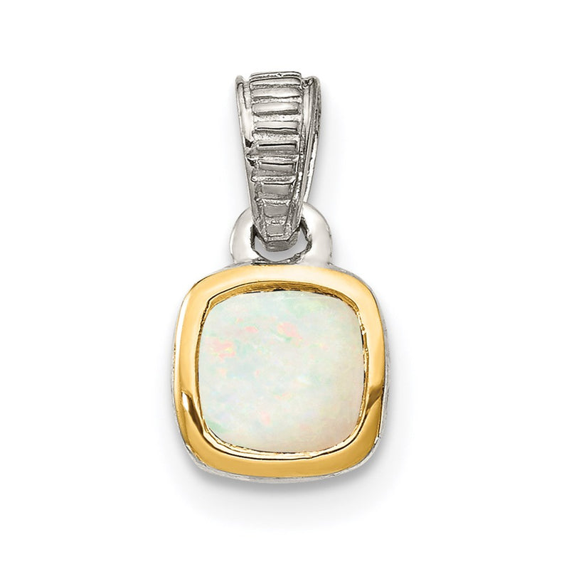 14K/Silver Two Tone Shey Couture Sterling Silver Rhodium Plated With 14K Accent Polished Cushion Cut Milky Opal Pendant