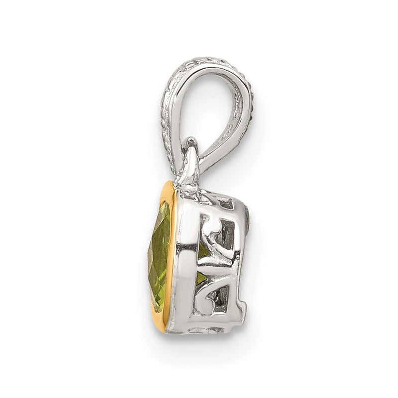14K/Silver Two Tone Shey Couture Sterling Silver Rhodium Plated With 14K Accent Polished Cushion Cut Peridot Pendant