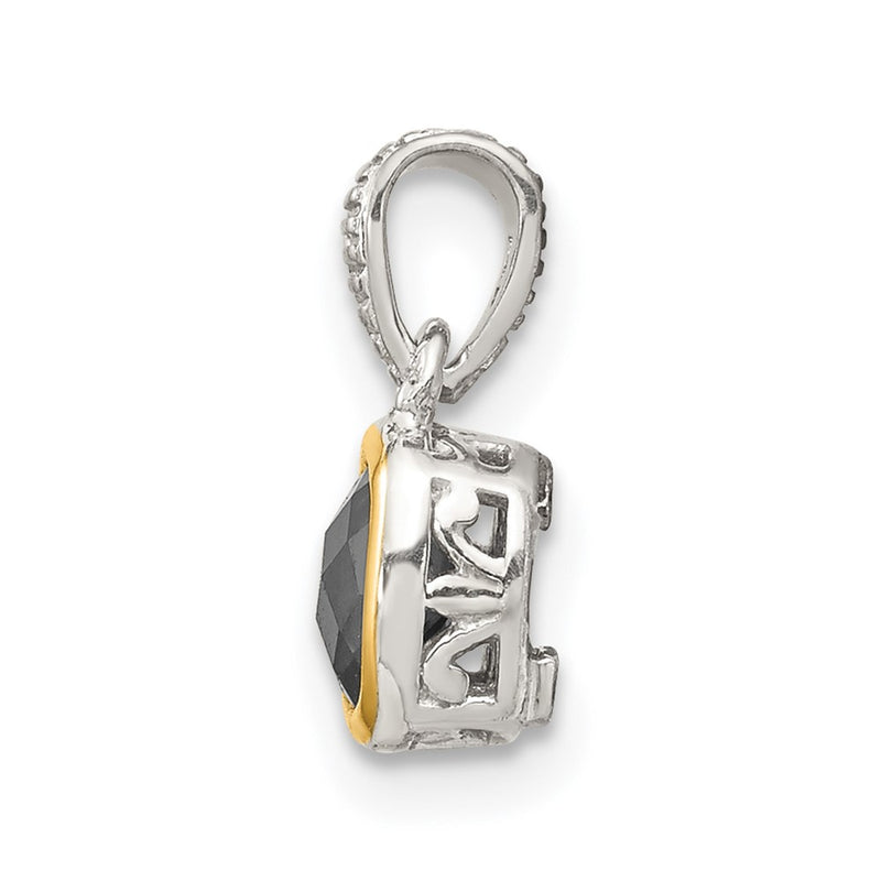 14K/Silver Two Tone Shey Couture Sterling Silver Rhodium Plated With 14K Accent Polished Cushion Cut Created Sapphire Pendant