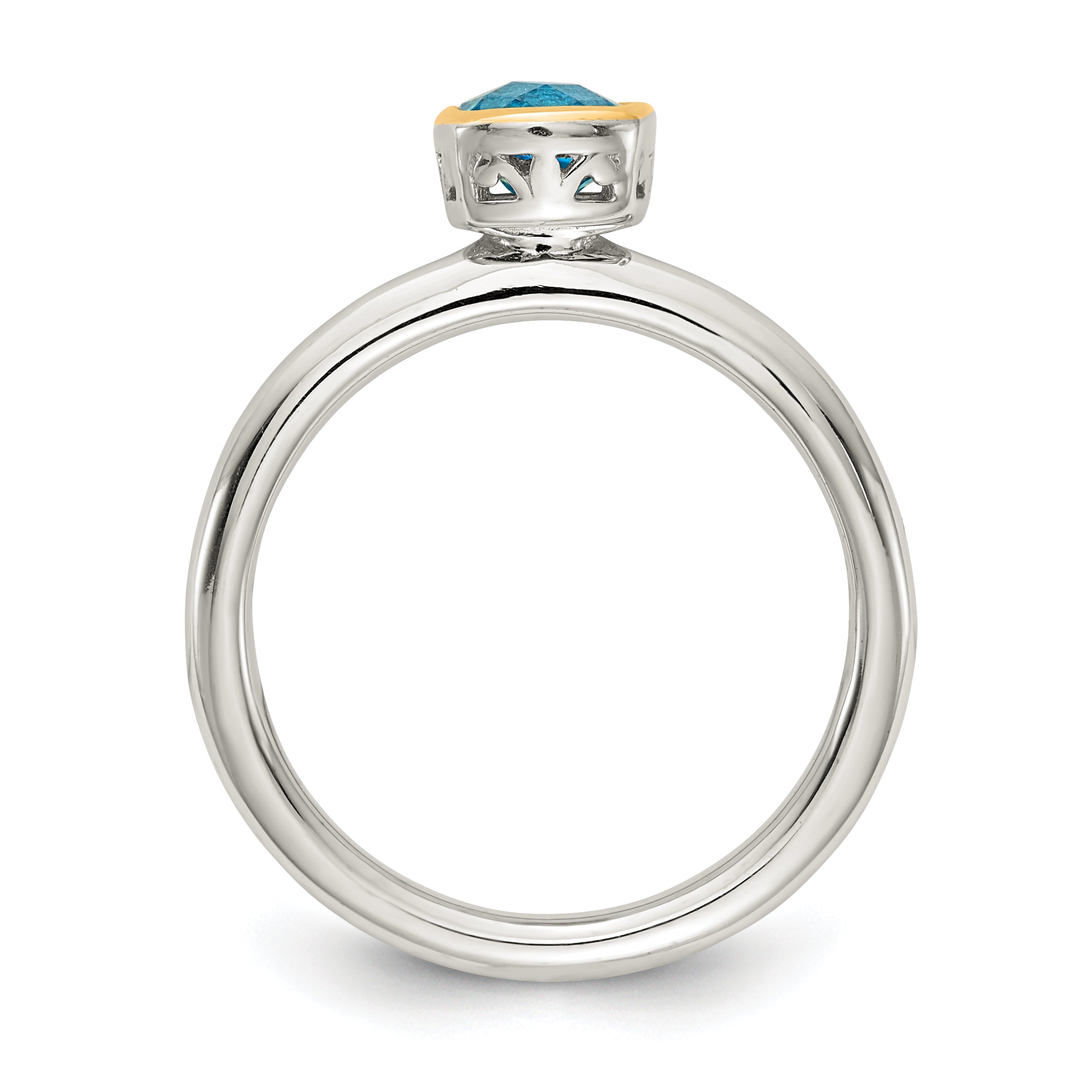 14K/Silver Two Tone Shey Couture Sterling Silver Rhodium Plated With 14K Accent Polished Cushion Cut Light Swiss Blue Topaz Ring
