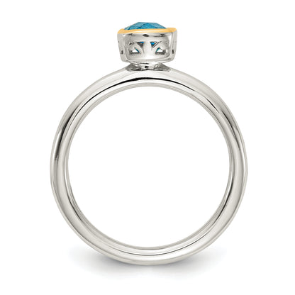 14K/Silver Two Tone Shey Couture Sterling Silver Rhodium Plated With 14K Accent Polished Cushion Cut Light Swiss Blue Topaz Ring