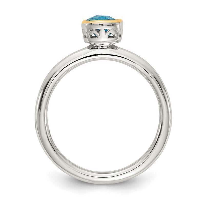 14K/Silver Two Tone Shey Couture Sterling Silver Rhodium Plated With 14K Accent Polished Cushion Cut Light Swiss Blue Topaz Ring