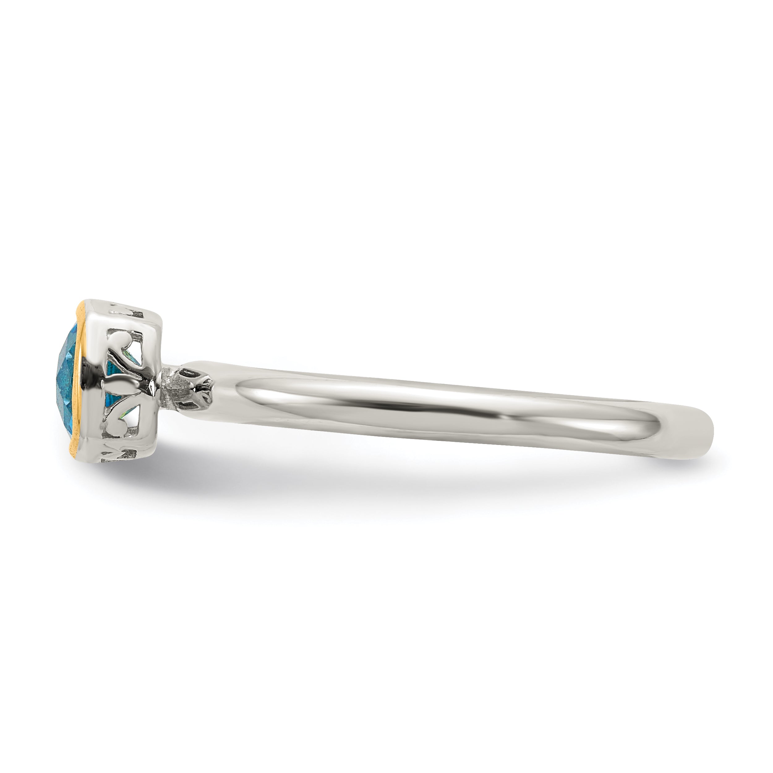 14K/Silver Two Tone Shey Couture Sterling Silver Rhodium Plated With 14K Accent Polished Cushion Cut Light Swiss Blue Topaz Ring