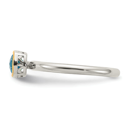 14K/Silver Two Tone Shey Couture Sterling Silver Rhodium Plated With 14K Accent Polished Cushion Cut Light Swiss Blue Topaz Ring