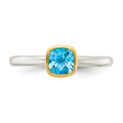 14K/Silver Two Tone Shey Couture Sterling Silver Rhodium Plated With 14K Accent Polished Cushion Cut Light Swiss Blue Topaz Ring