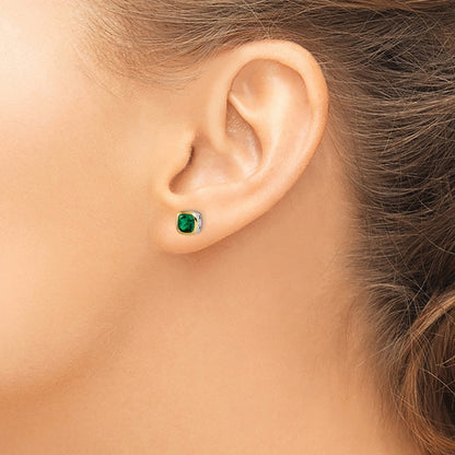 14K/Silver Two Tone Shey Couture Sterling Silver Rhodium Plated With 14K Accent Created Emerald Square Stud Earrings