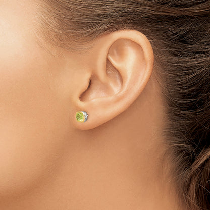 14K/Silver Two Tone Shey Couture Sterling Silver Rhodium Plated With 14K Accent Peridot Square Stud Earrings