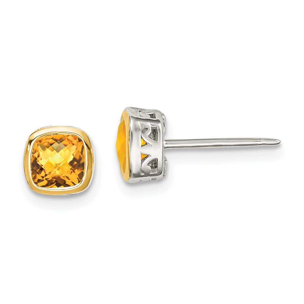 14K/Silver Two Tone Shey Couture Sterling Silver Rhodium Plated With 14K Accent Citrine Square Stud Earrings