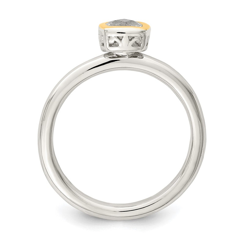 14K/Silver Two Tone Shey Couture Sterling Silver Rhodium Plated With 14K Accent Polished Cushion Cut White Topaz Ring
