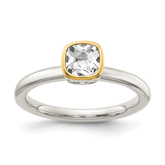 14K/Silver Two Tone Shey Couture Sterling Silver Rhodium Plated With 14K Accent Polished Cushion Cut White Topaz Ring