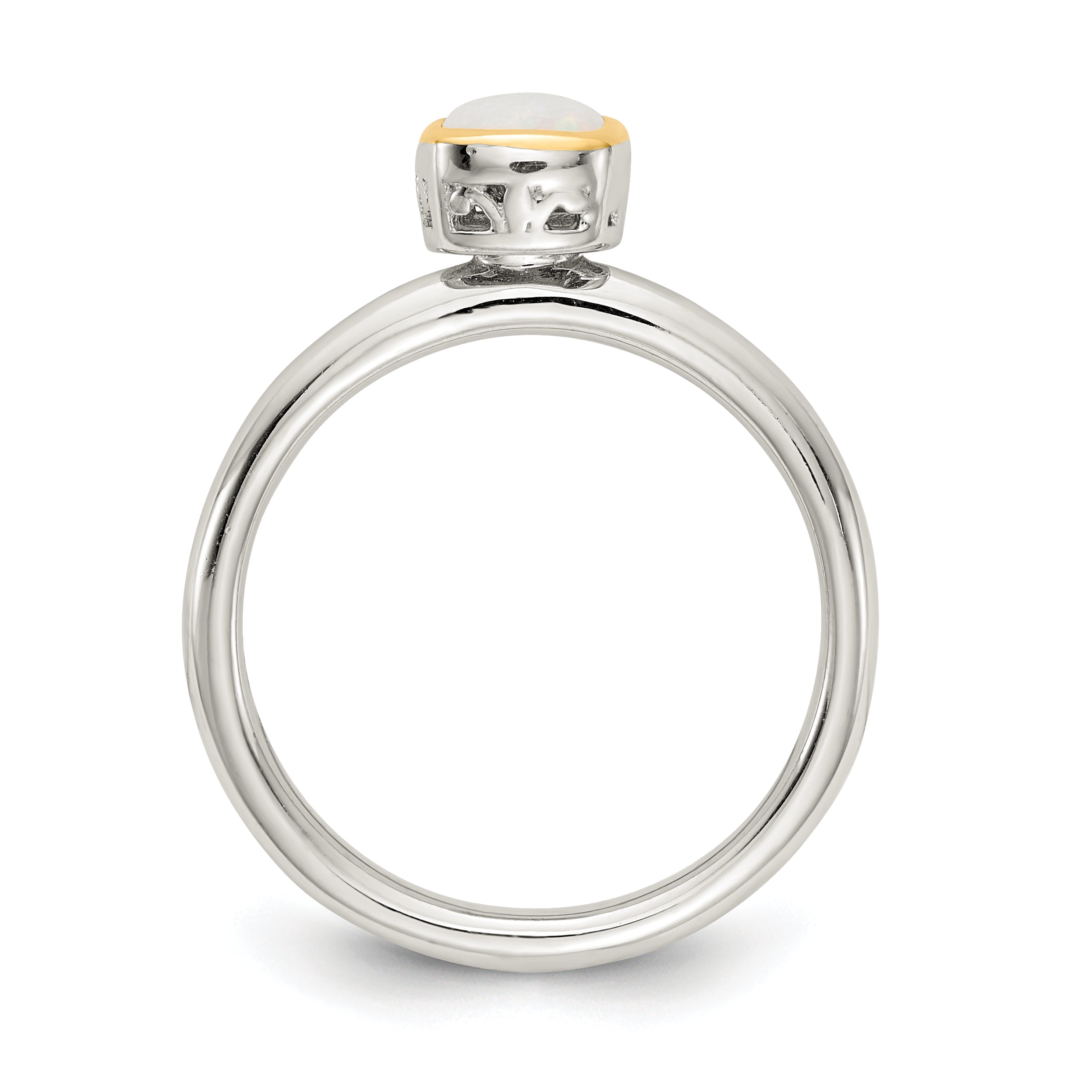 14K/Silver Two Tone Shey Couture Sterling Silver Rhodium Plated With 14K Accent Polished Cushion Cut Milky Opal Ring