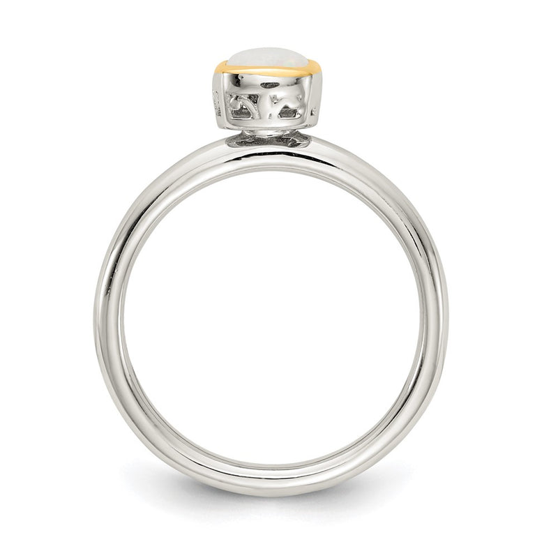 14K/Silver Two Tone Shey Couture Sterling Silver Rhodium Plated With 14K Accent Polished Cushion Cut Milky Opal Ring