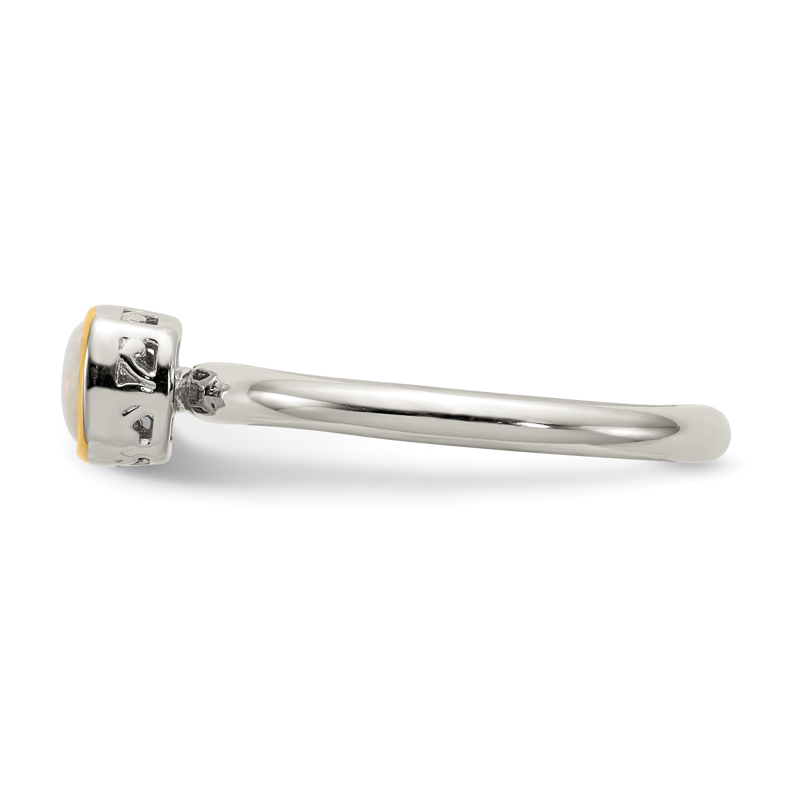 14K/Silver Two Tone Shey Couture Sterling Silver Rhodium Plated With 14K Accent Polished Cushion Cut Milky Opal Ring