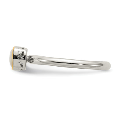 14K/Silver Two Tone Shey Couture Sterling Silver Rhodium Plated With 14K Accent Polished Cushion Cut Milky Opal Ring