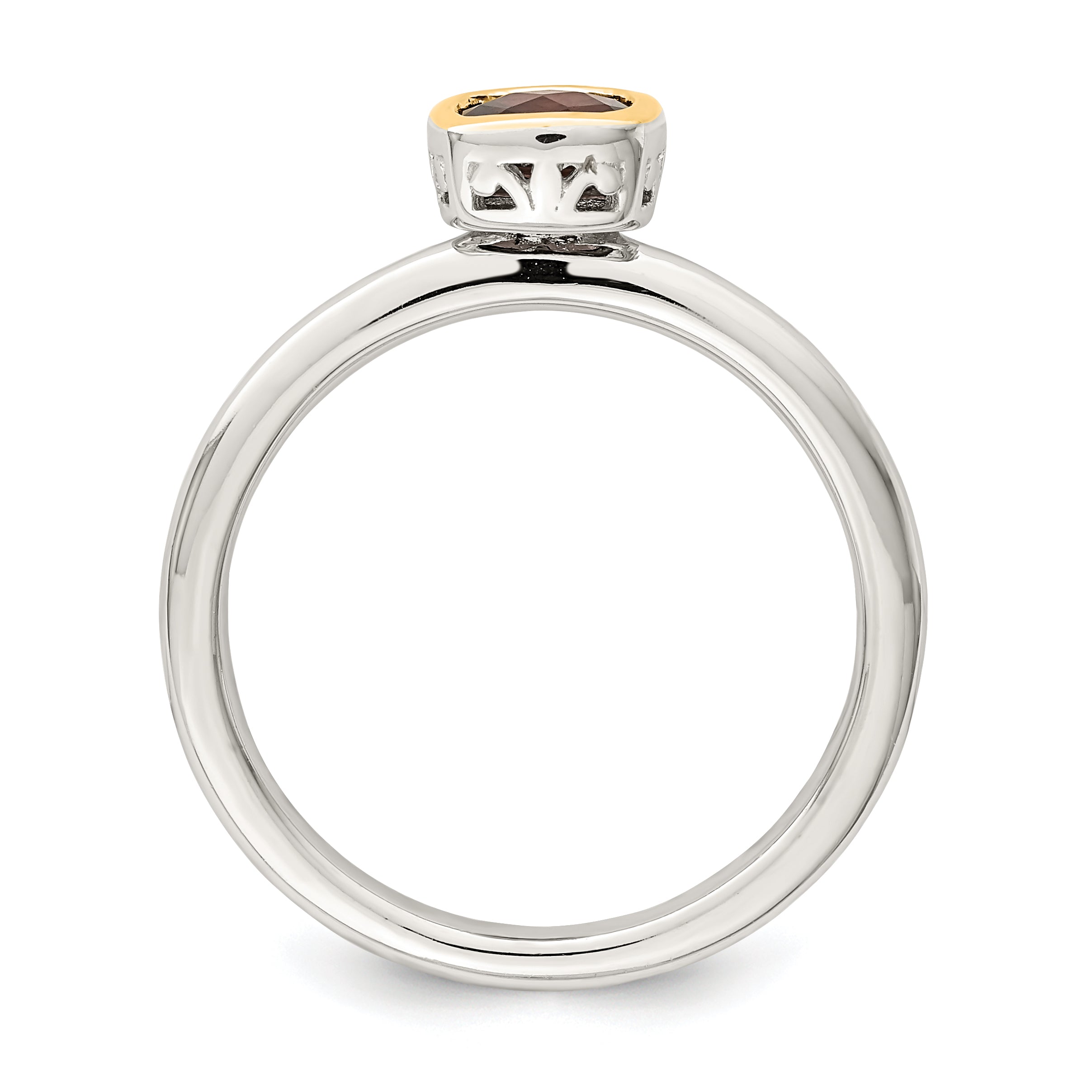 14K/Silver Two Tone Shey Couture Sterling Silver Rhodium Plated With 14K Accent Polished Cushion Cut Garnet Ring