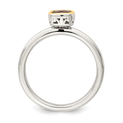 14K/Silver Two Tone Shey Couture Sterling Silver Rhodium Plated With 14K Accent Polished Cushion Cut Garnet Ring