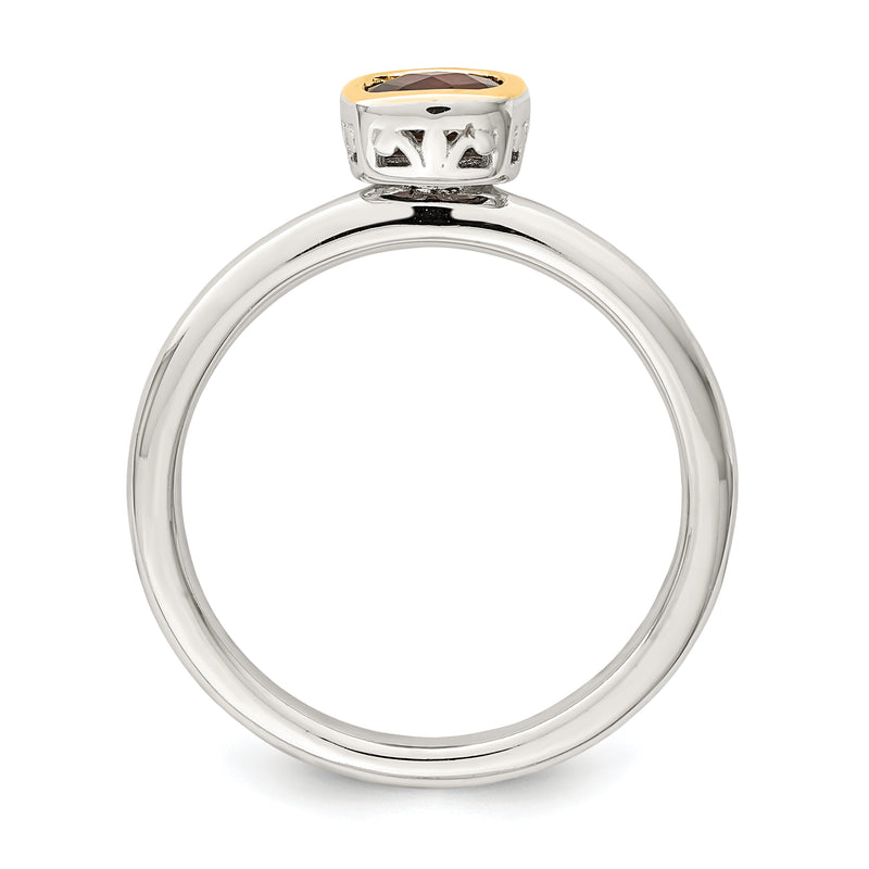 14K/Silver Two Tone Shey Couture Sterling Silver Rhodium Plated With 14K Accent Polished Cushion Cut Garnet Ring