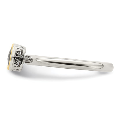 14K/Silver Two Tone Shey Couture Sterling Silver Rhodium Plated With 14K Accent Polished Cushion Cut Garnet Ring