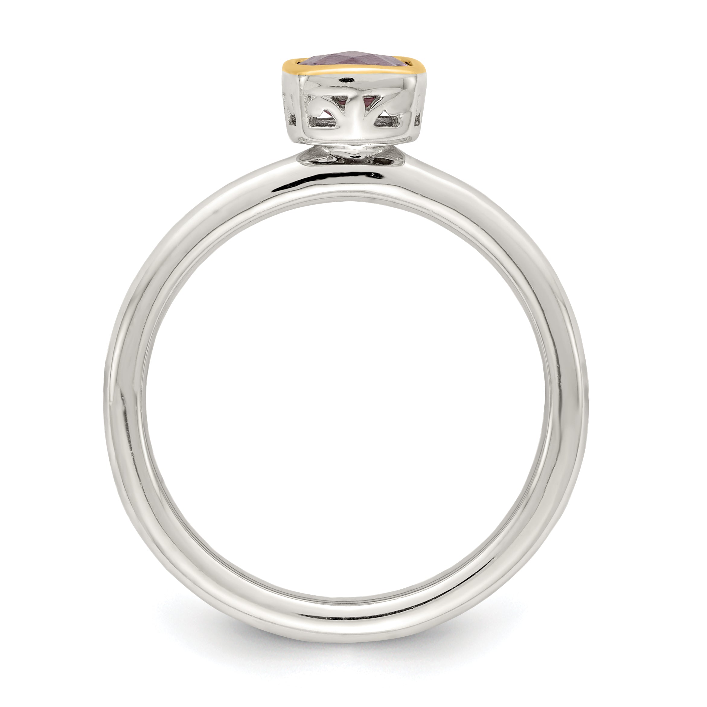 14K/Silver Two Tone Shey Couture Sterling Silver Rhodium Plated With 14K Accent Polished Cushion Cut Amethyst Ring