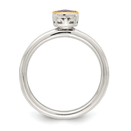 14K/Silver Two Tone Shey Couture Sterling Silver Rhodium Plated With 14K Accent Polished Cushion Cut Amethyst Ring
