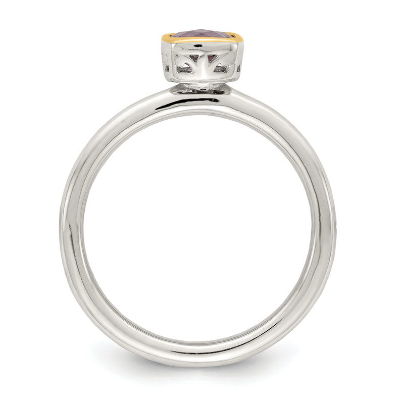 14K/Silver Two Tone Shey Couture Sterling Silver Rhodium Plated With 14K Accent Polished Cushion Cut Amethyst Ring
