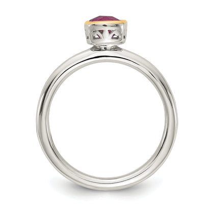 14K/Silver Two Tone Shey Couture Sterling Silver Rhodium Plated With 14K Accent Polished Cushion Cut Rhodolite Garnet Ring