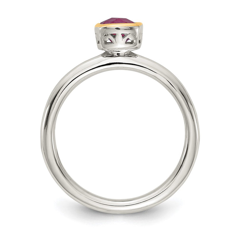 14K/Silver Two Tone Shey Couture Sterling Silver Rhodium Plated With 14K Accent Polished Cushion Cut Rhodolite Garnet Ring