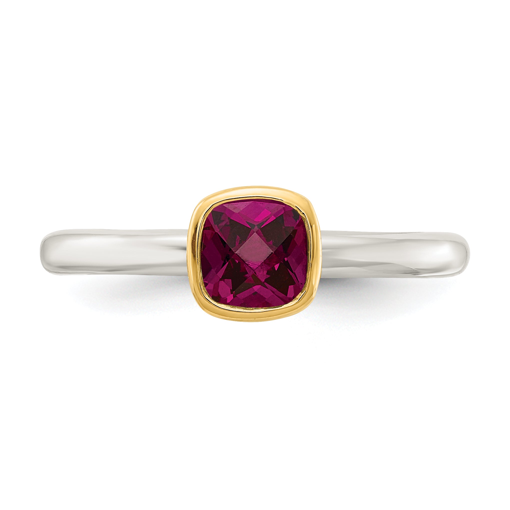 14K/Silver Two Tone Shey Couture Sterling Silver Rhodium Plated With 14K Accent Polished Cushion Cut Rhodolite Garnet Ring