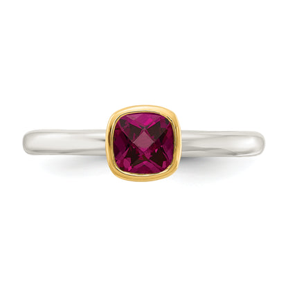 14K/Silver Two Tone Shey Couture Sterling Silver Rhodium Plated With 14K Accent Polished Cushion Cut Rhodolite Garnet Ring