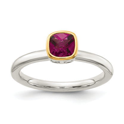 14K/Silver Two Tone Shey Couture Sterling Silver Rhodium Plated With 14K Accent Polished Cushion Cut Rhodolite Garnet Ring