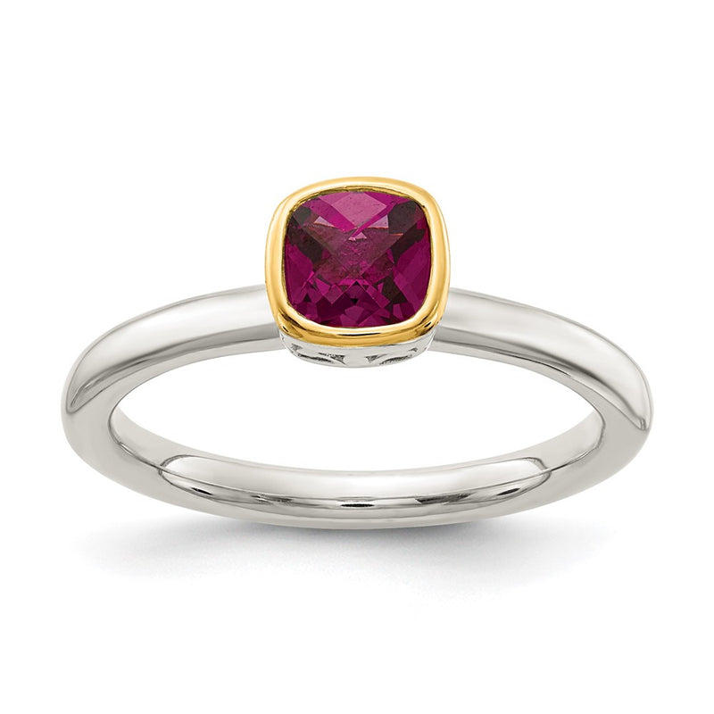 14K/Silver Two Tone Shey Couture Sterling Silver Rhodium Plated With 14K Accent Polished Cushion Cut Rhodolite Garnet Ring