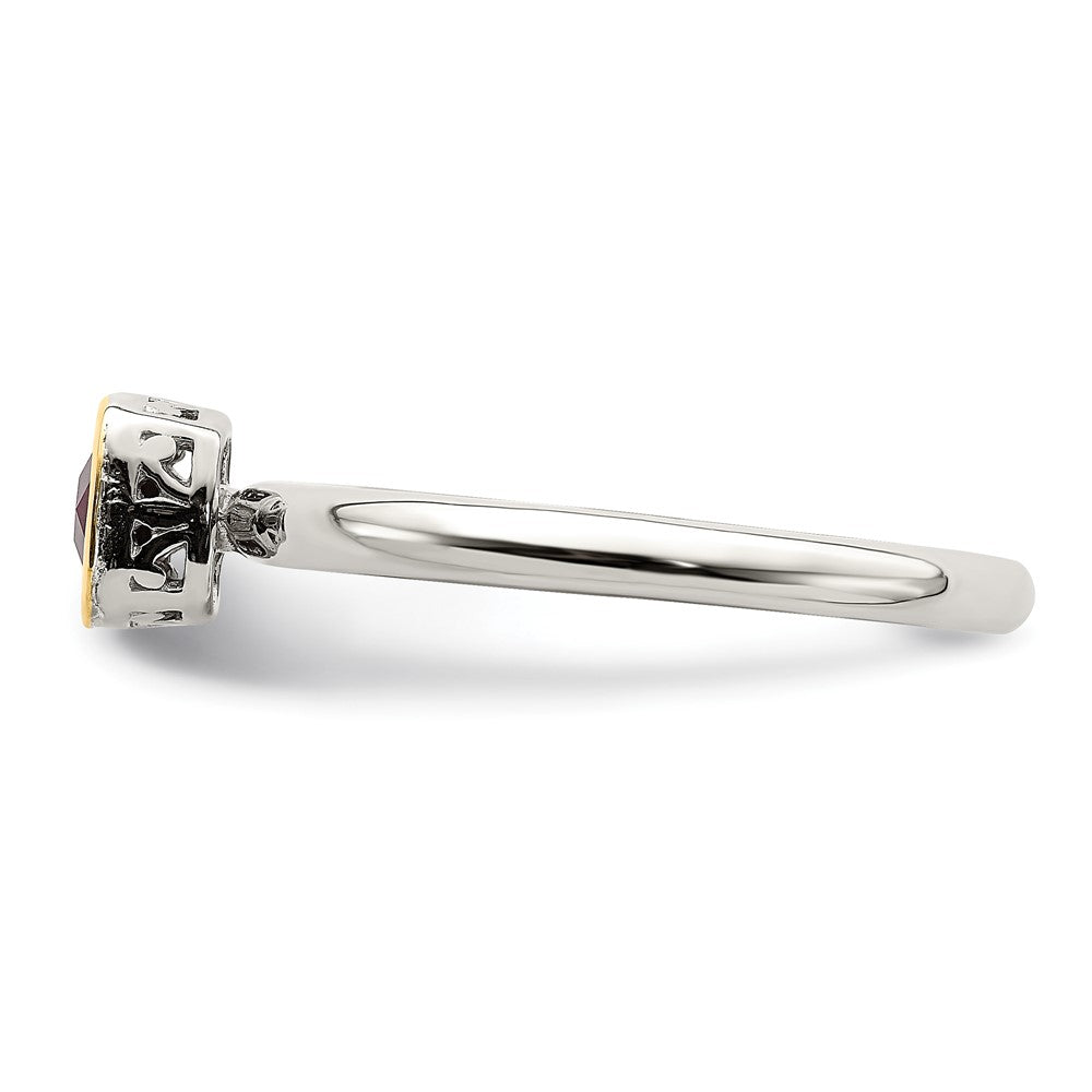 14K/Silver Two Tone Shey Couture Sterling Silver Rhodium Plated With 14K Accent Polished Cushion Cut Created Ruby Ring
