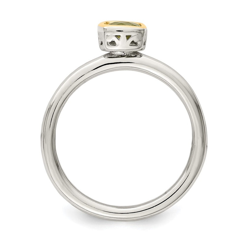 14K/Silver Two Tone Shey Couture Sterling Silver Rhodium Plated With 14K Accent Polished Cushion Cut Peridot Ring