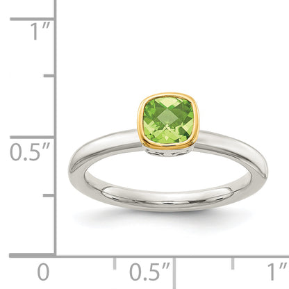 14K/Silver Two Tone Shey Couture Sterling Silver Rhodium Plated With 14K Accent Polished Cushion Cut Peridot Ring