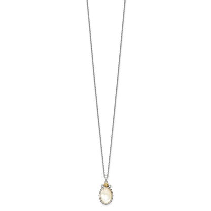 14K/Silver Two Tone Shey Couture Sterling Silver With 14K Accent 18 Inch Floral Oval Mother Of Pearl Necklace