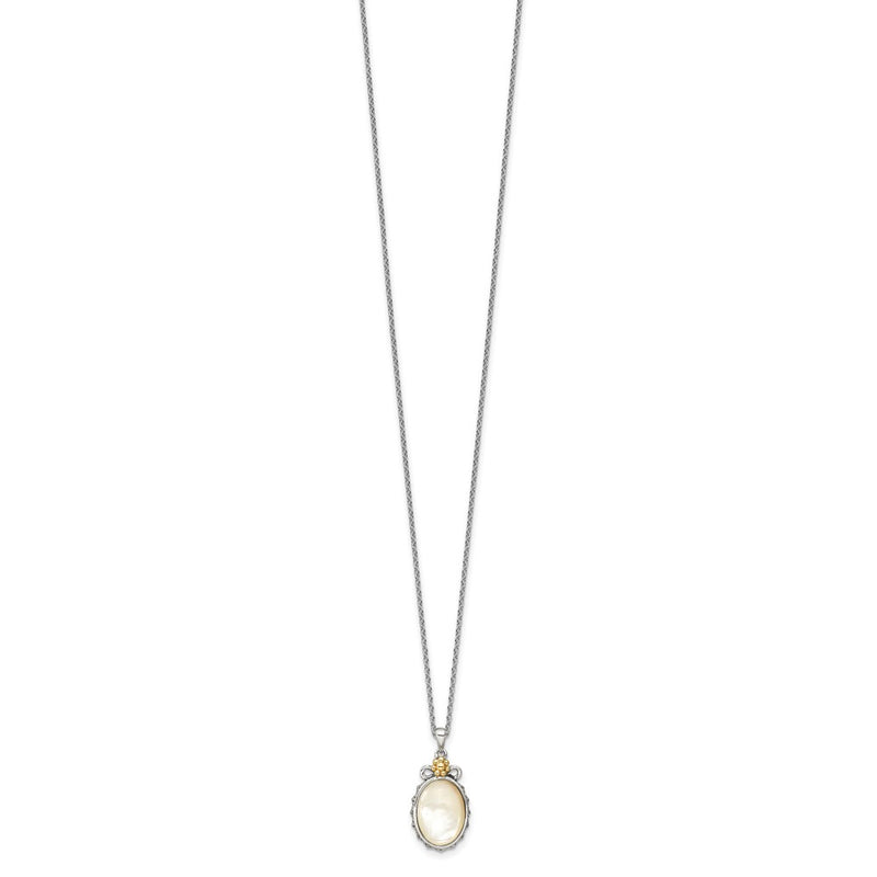 14K/Silver Two Tone Shey Couture Sterling Silver With 14K Accent 18 Inch Floral Oval Mother Of Pearl Necklace