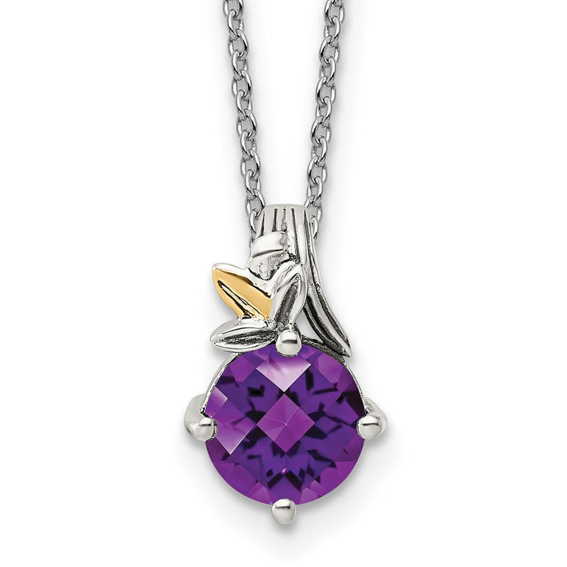 14K/Silver Two Tone Shey Couture Sterling Silver With 14K Accent 18 Inch Round Amethyst Necklace 2 Extender