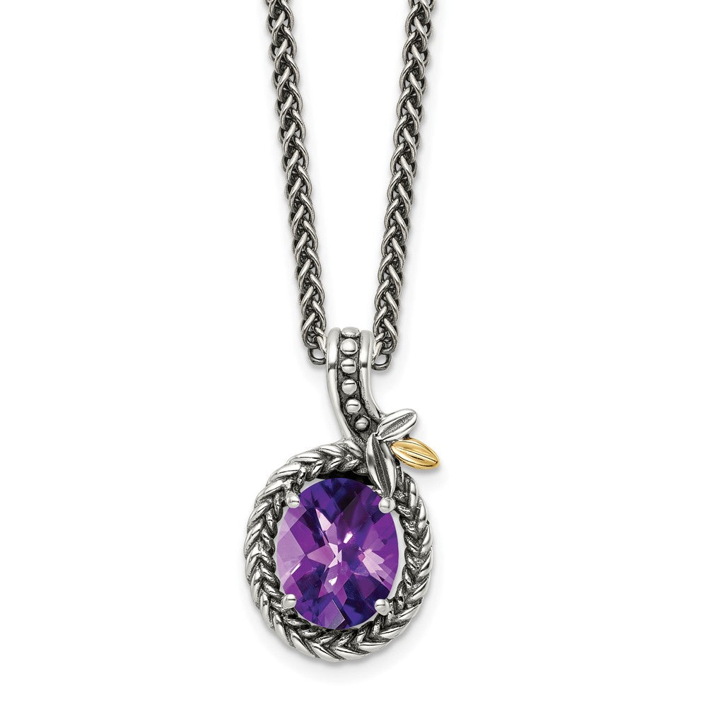14K/Silver Two Tone Shey Couture Sterling Silver With 14K Accent 18 Inch Antiqued Oval Amethyst Necklace